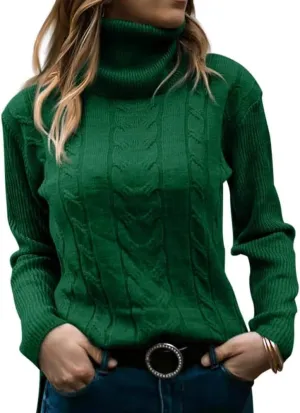 Wkior Women's Long Sleeve Turtleneck Cozy Knit Sweater Casual Loose Fashion Pullover Jumper Tops