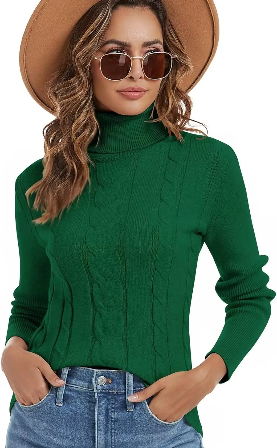 Wkior Women's Long Sleeve Turtleneck Cozy Knit Sweater Casual Loose Fashion Pullover Jumper Tops