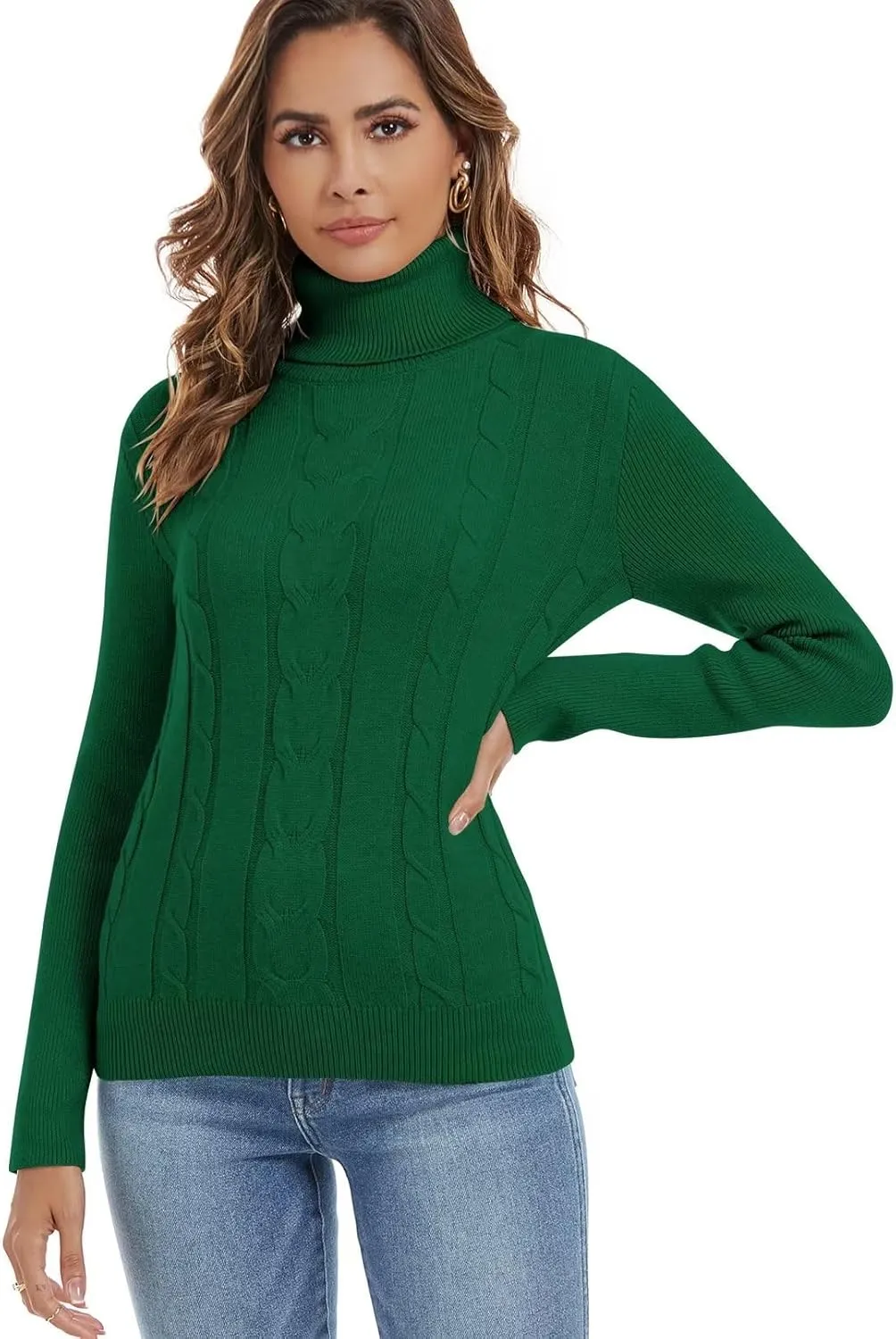 Wkior Women's Long Sleeve Turtleneck Cozy Knit Sweater Casual Loose Fashion Pullover Jumper Tops