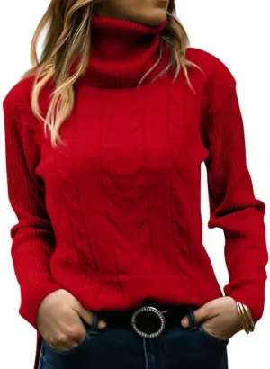Wkior Women's Long Sleeve Turtleneck Cozy Knit Sweater Casual Loose Fashion Pullover Jumper Tops