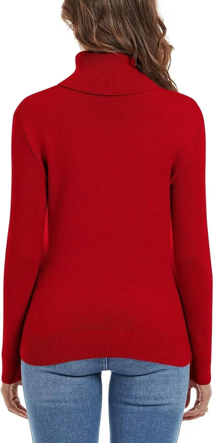 Wkior Women's Long Sleeve Turtleneck Cozy Knit Sweater Casual Loose Fashion Pullover Jumper Tops