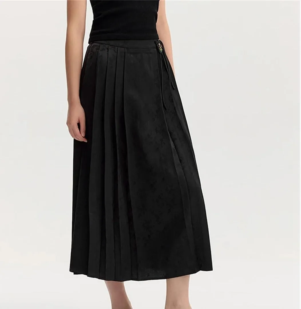 Women Button Texture Fashion Floral Style Textured Horse Face Skirt