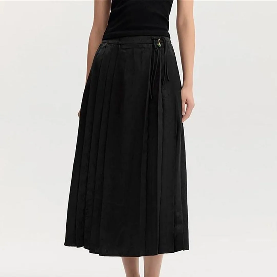 Women Button Texture Fashion Floral Style Textured Horse Face Skirt