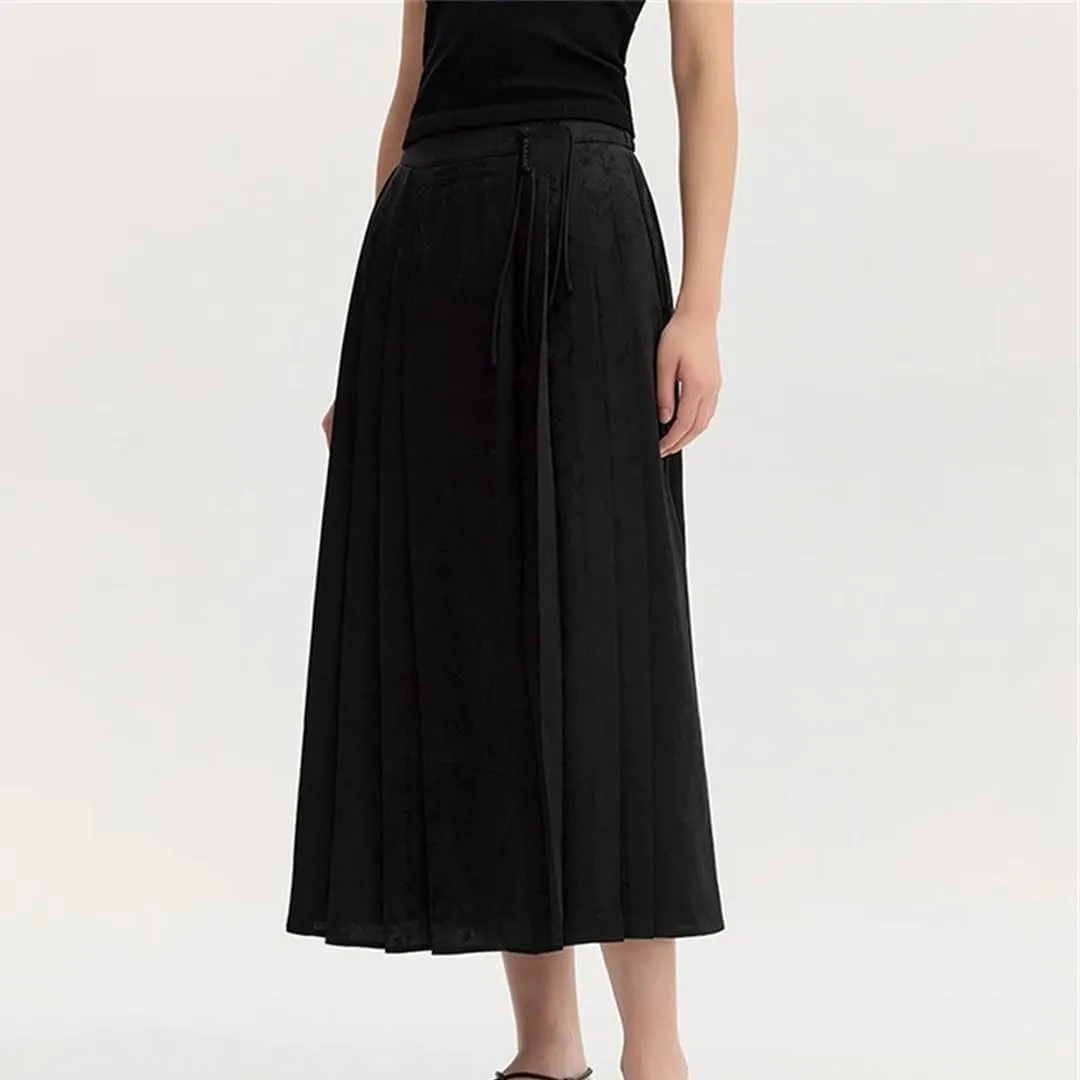 Women Button Texture Fashion Floral Style Textured Horse Face Skirt