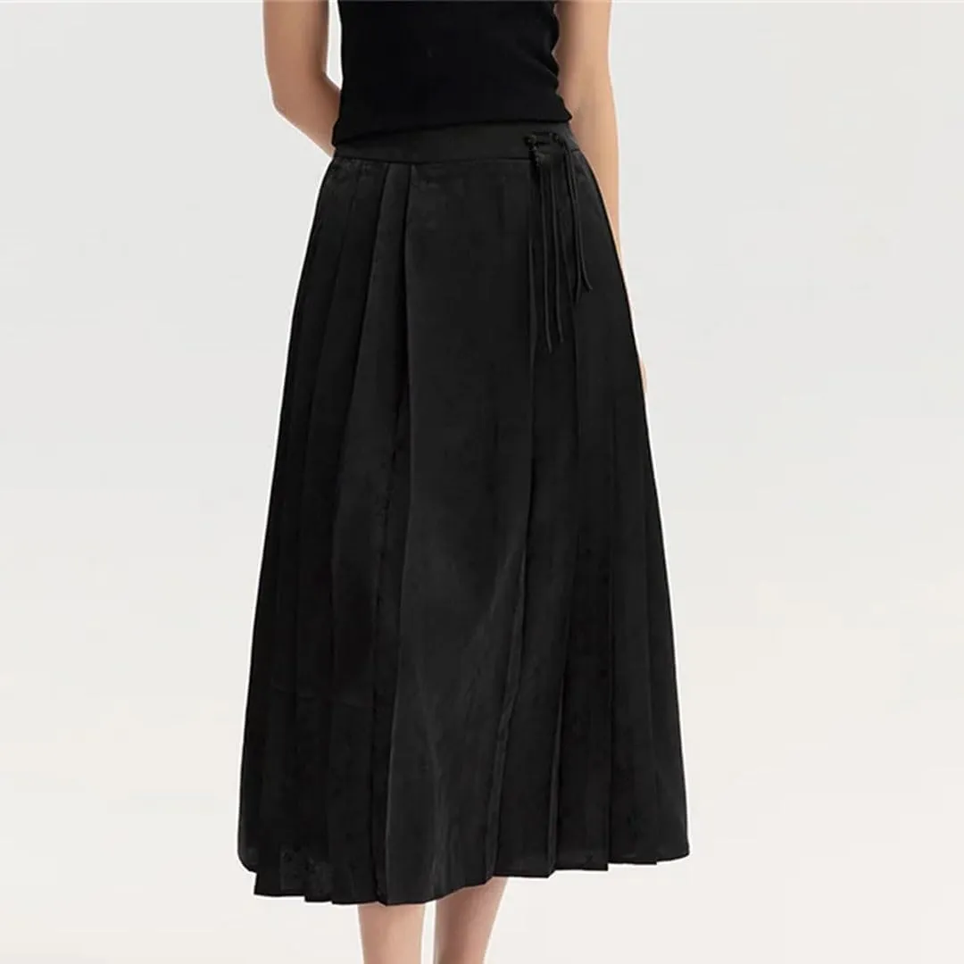 Women Button Texture Fashion Floral Style Textured Horse Face Skirt