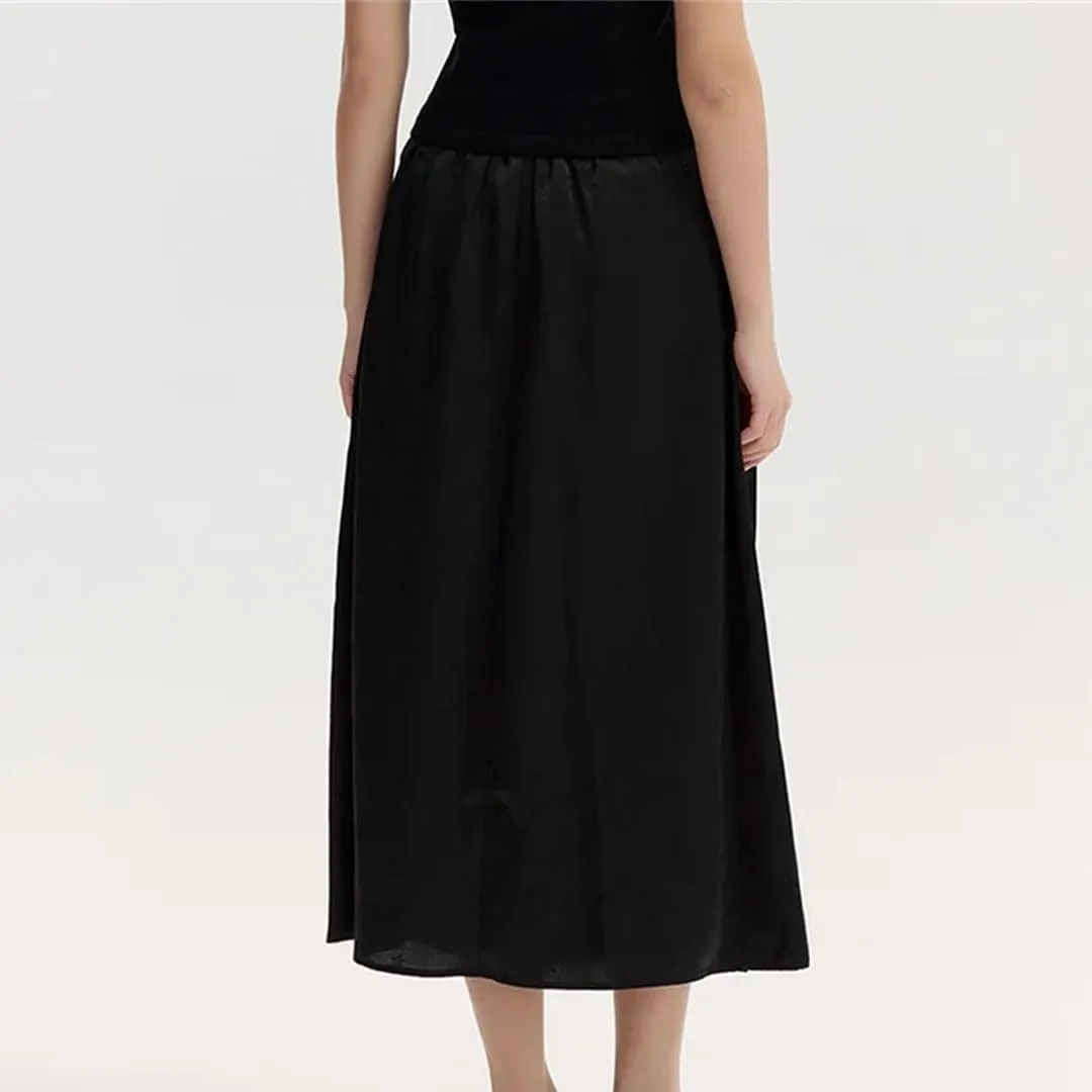 Women Button Texture Fashion Floral Style Textured Horse Face Skirt