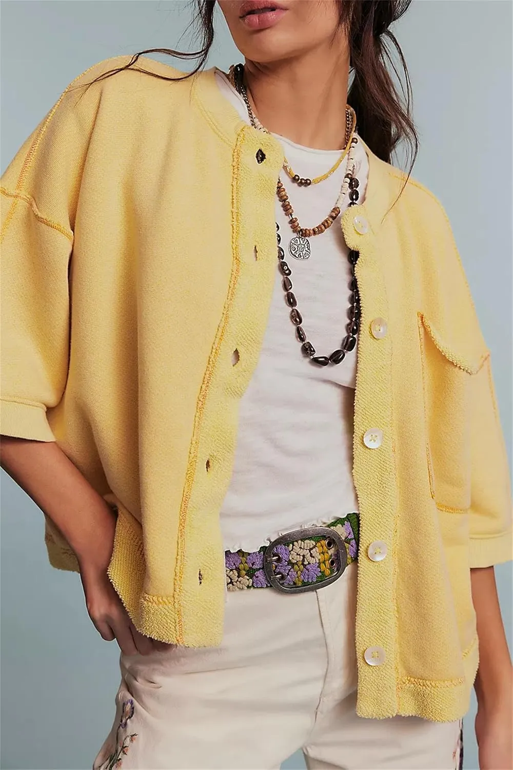 Women Cropped Cardigan T-Shirt Y2k Girls Casual Shirt Short Sleeve Button Down Open Front Loose Tee Crop Tops