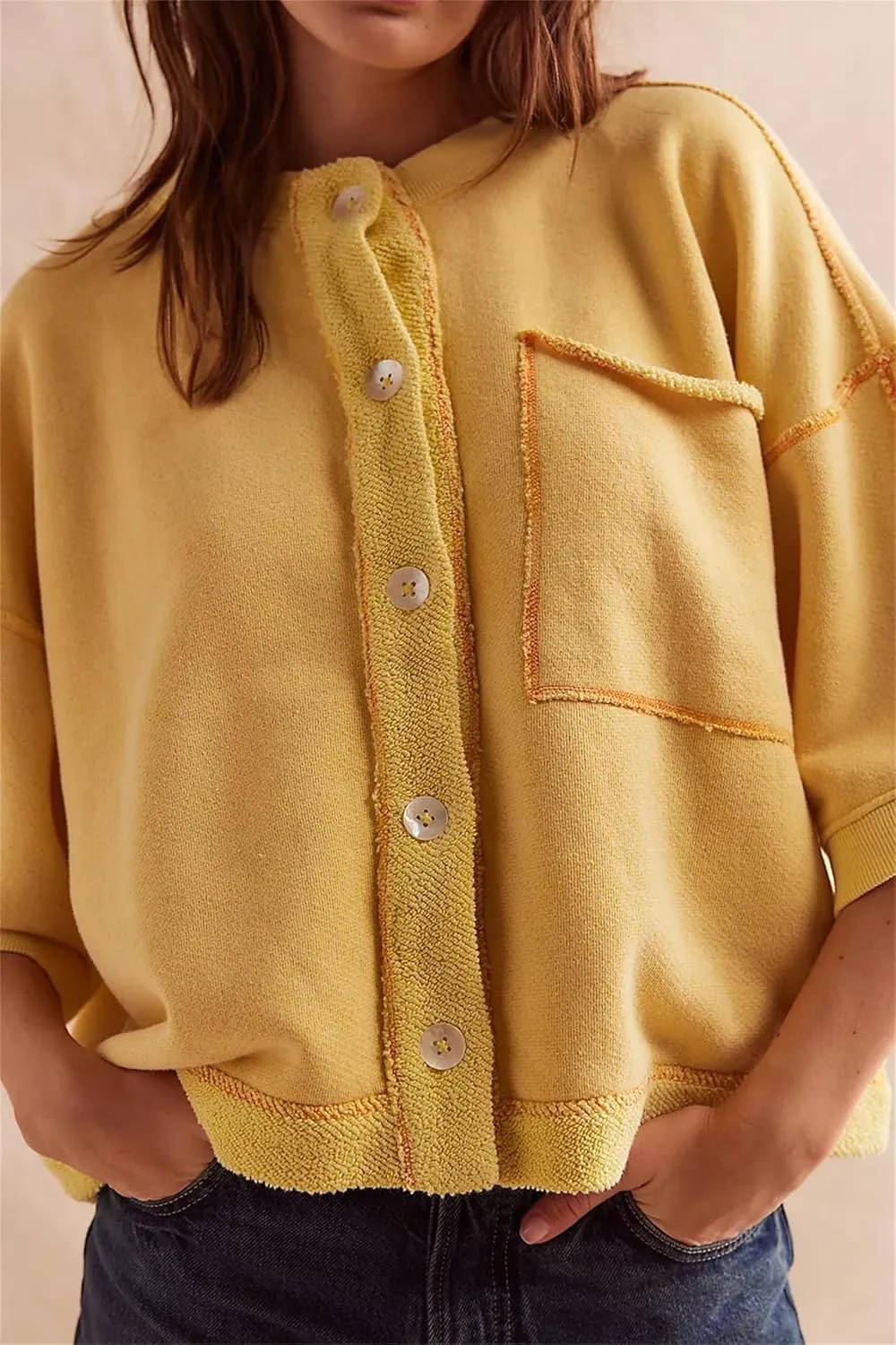 Women Cropped Cardigan T-Shirt Y2k Girls Casual Shirt Short Sleeve Button Down Open Front Loose Tee Crop Tops
