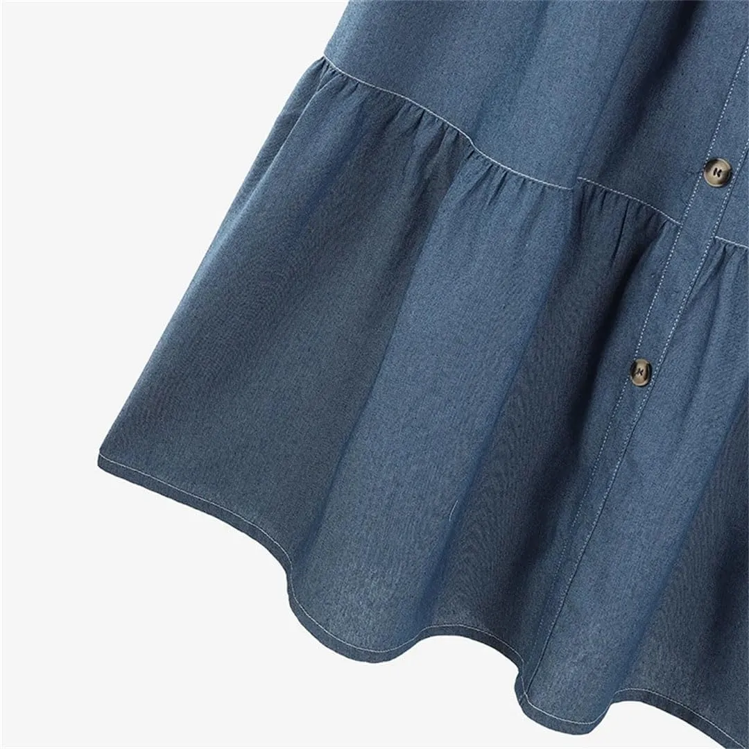 Women Elastic Waist Solid Skirts Fashion Denim Skirt A-Line Work Overskirts Casual Loose Holiday Jupe