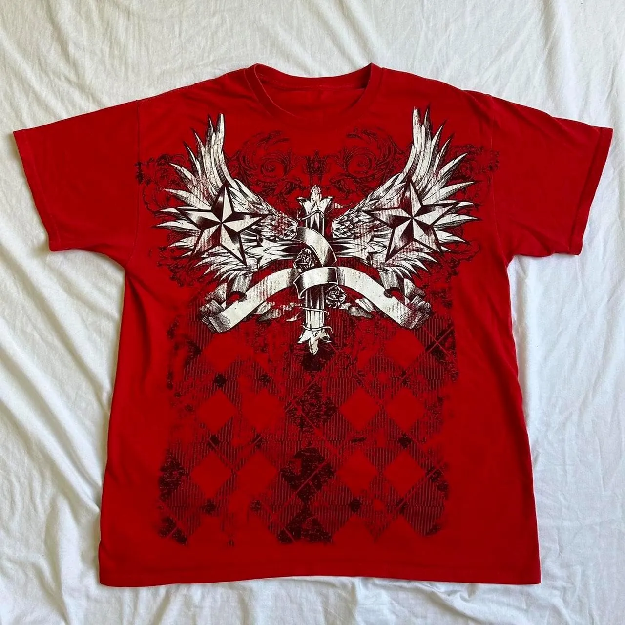 Women Graphic Grunge Shirts Loose Fit Gothic Punk Tees Y2k Emo Clothes Teen Girls Baggy T Shirts 2000s Vintage Tops