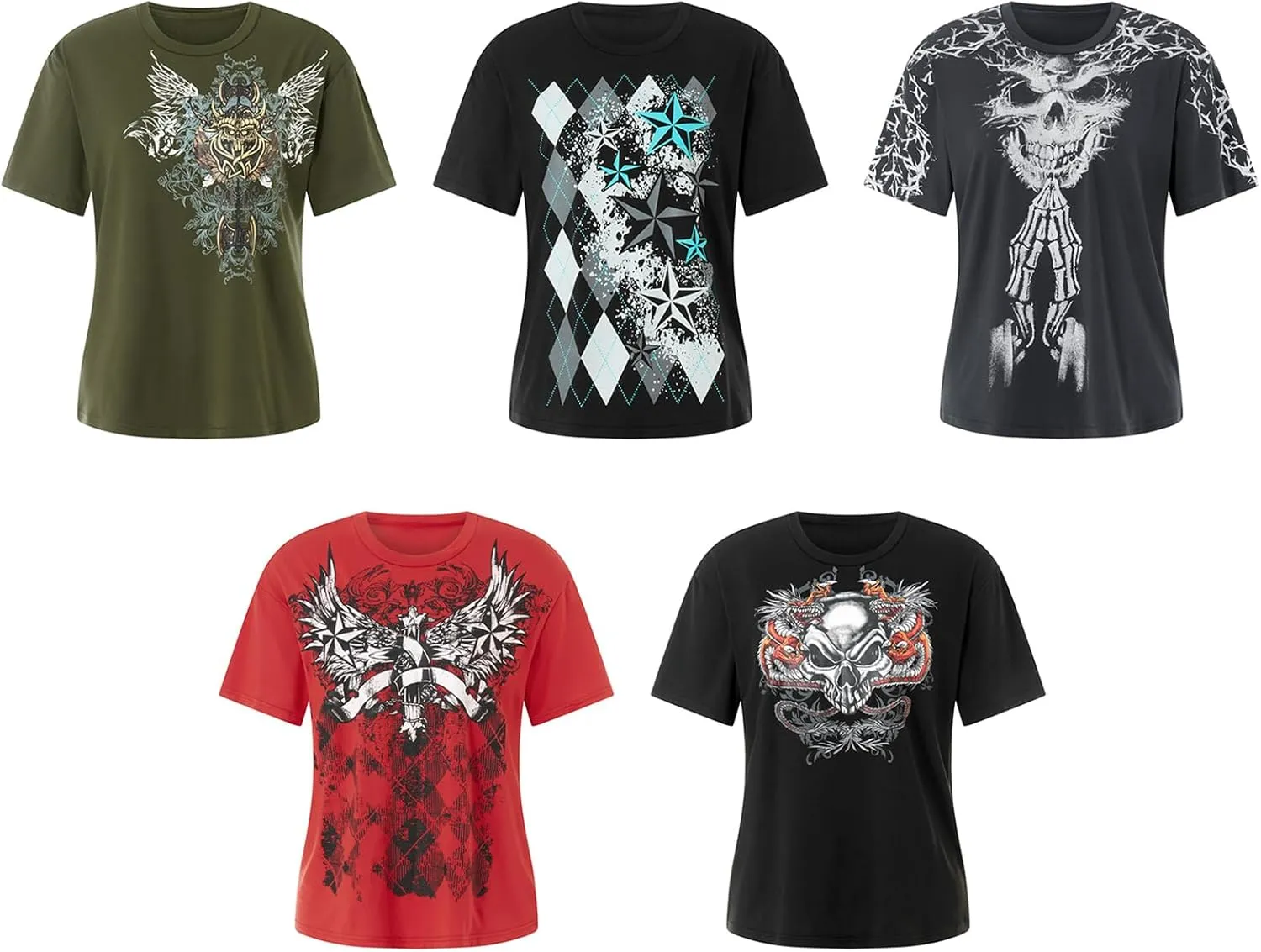 Women Graphic Grunge Shirts Loose Fit Gothic Punk Tees Y2k Emo Clothes Teen Girls Baggy T Shirts 2000s Vintage Tops