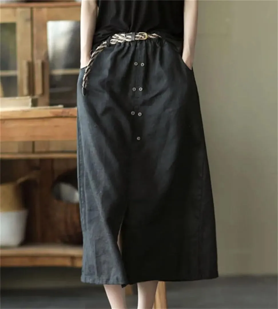 Women High Waist Casual Skirts Arrival Summer Vintage Style Loose Cotton Linen A-Line Long Skirt