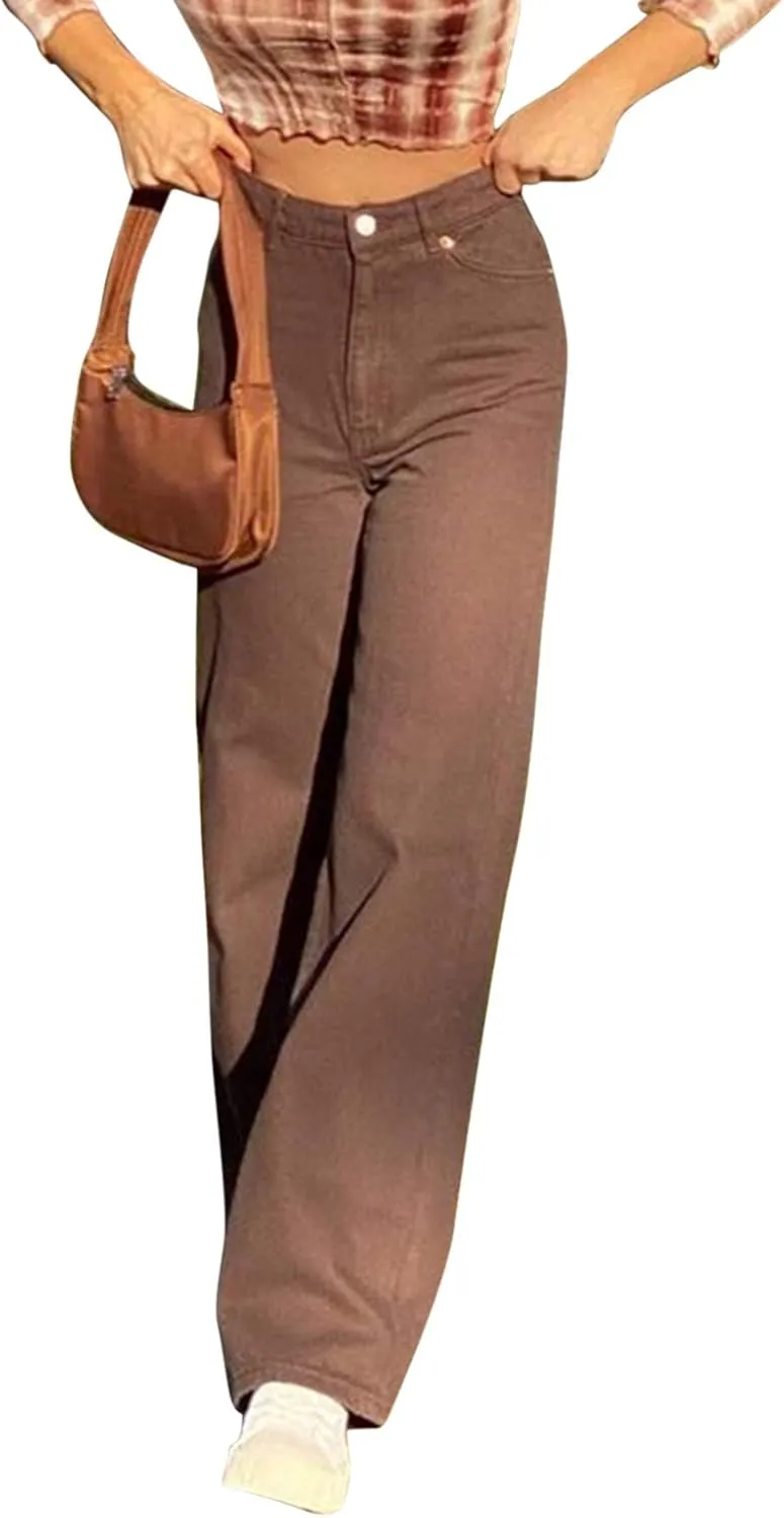 Women High Waisted Pants Wide Leg Denim Jeans Straight Casual Loose Baggy Trousers Vintage Y2K E-Girl Streetwear