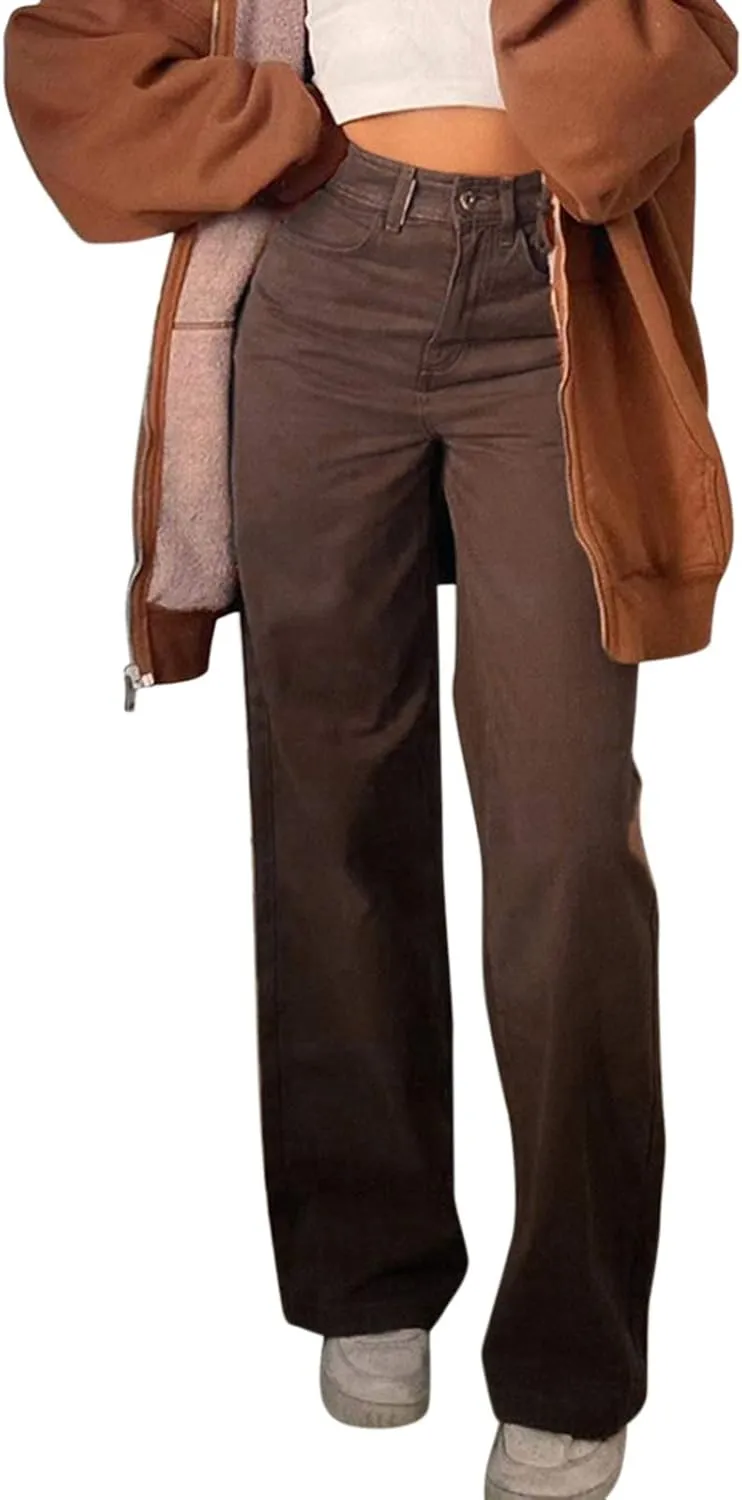 Women High Waisted Pants Wide Leg Denim Jeans Straight Casual Loose Baggy Trousers Vintage Y2K E-Girl Streetwear