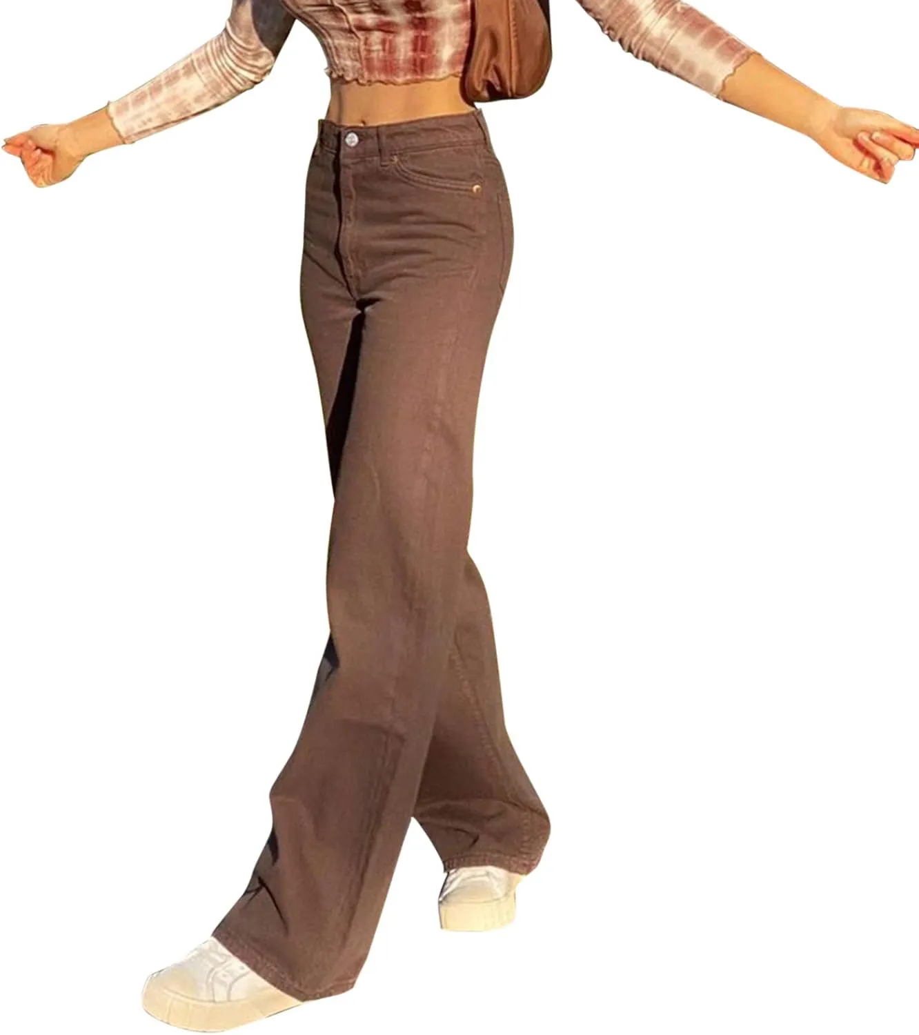 Women High Waisted Pants Wide Leg Denim Jeans Straight Casual Loose Baggy Trousers Vintage Y2K E-Girl Streetwear