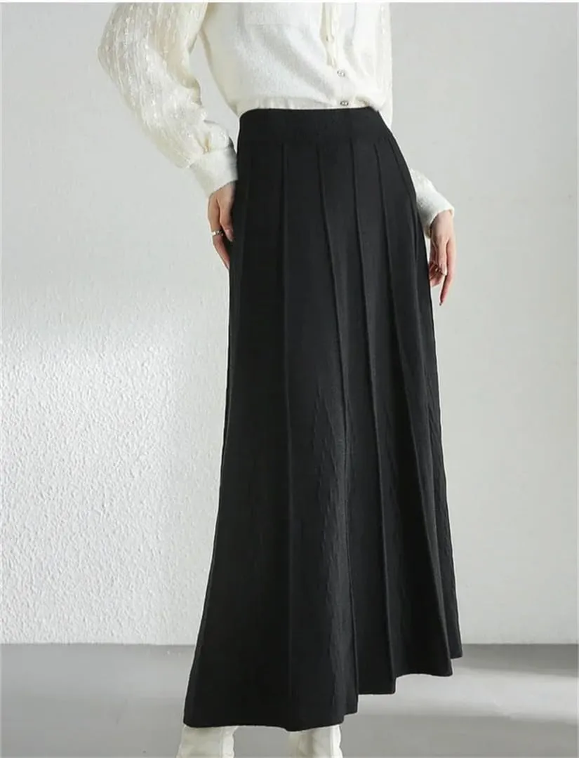 Women Knitted Skirts Summer Spring High Waist A-Line Long Skirt