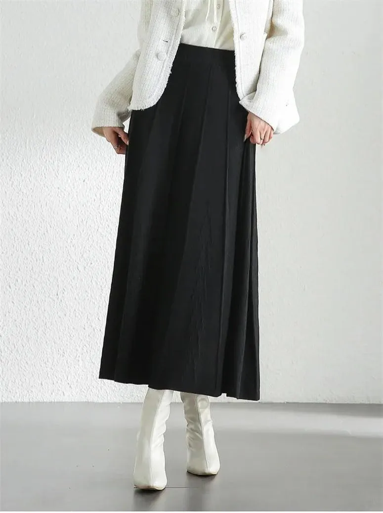 Women Knitted Skirts Summer Spring High Waist A-Line Long Skirt