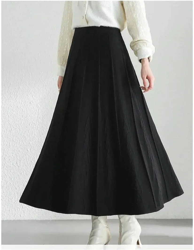 Women Knitted Skirts Summer Spring High Waist A-Line Long Skirt