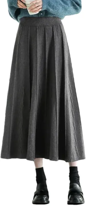 Women Knitted Skirts Summer Spring High Waist A-Line Long Skirt