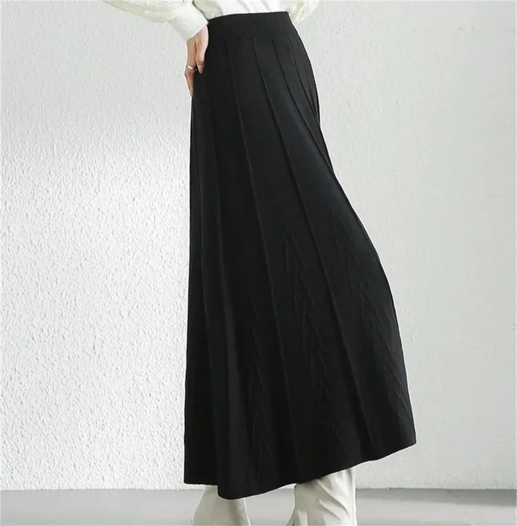 Women Knitted Skirts Summer Spring High Waist A-Line Long Skirt