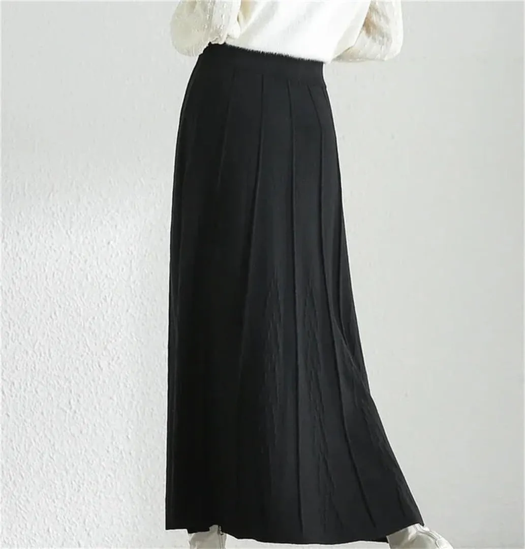 Women Knitted Skirts Summer Spring High Waist A-Line Long Skirt