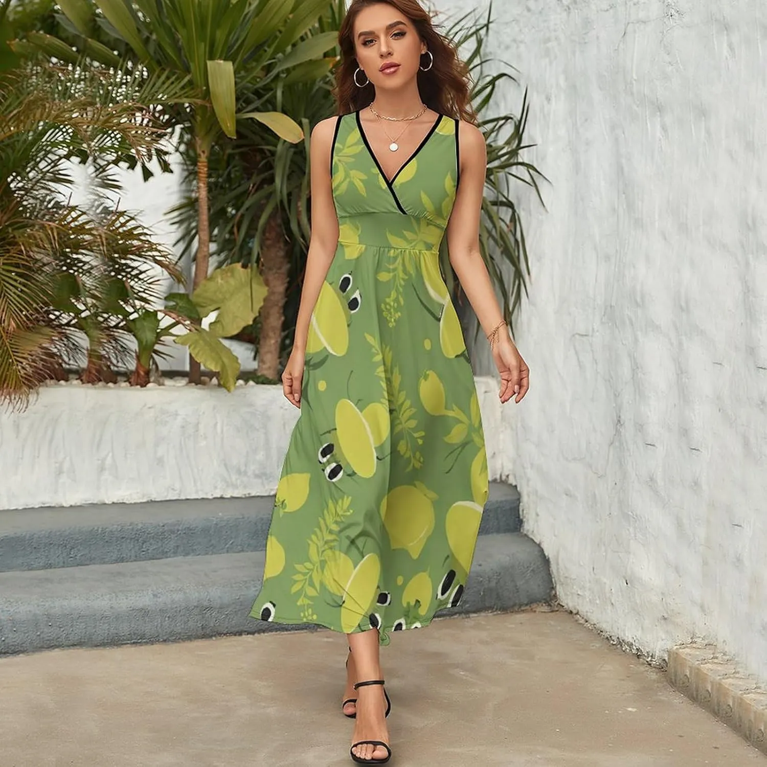 Women Ladies Casual Summer Flared Midi Dress for Vacation Party Wedding