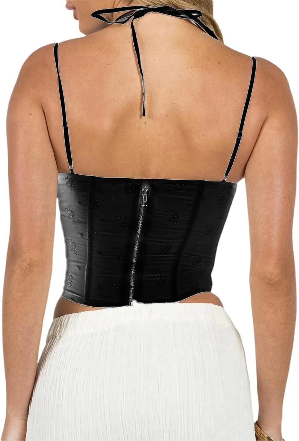 Women Sexy Lace Patchwork Crop Top Spaghetti Strap Push Up Bustier Tank Top Backless Summer Aesthetic Cami Top
