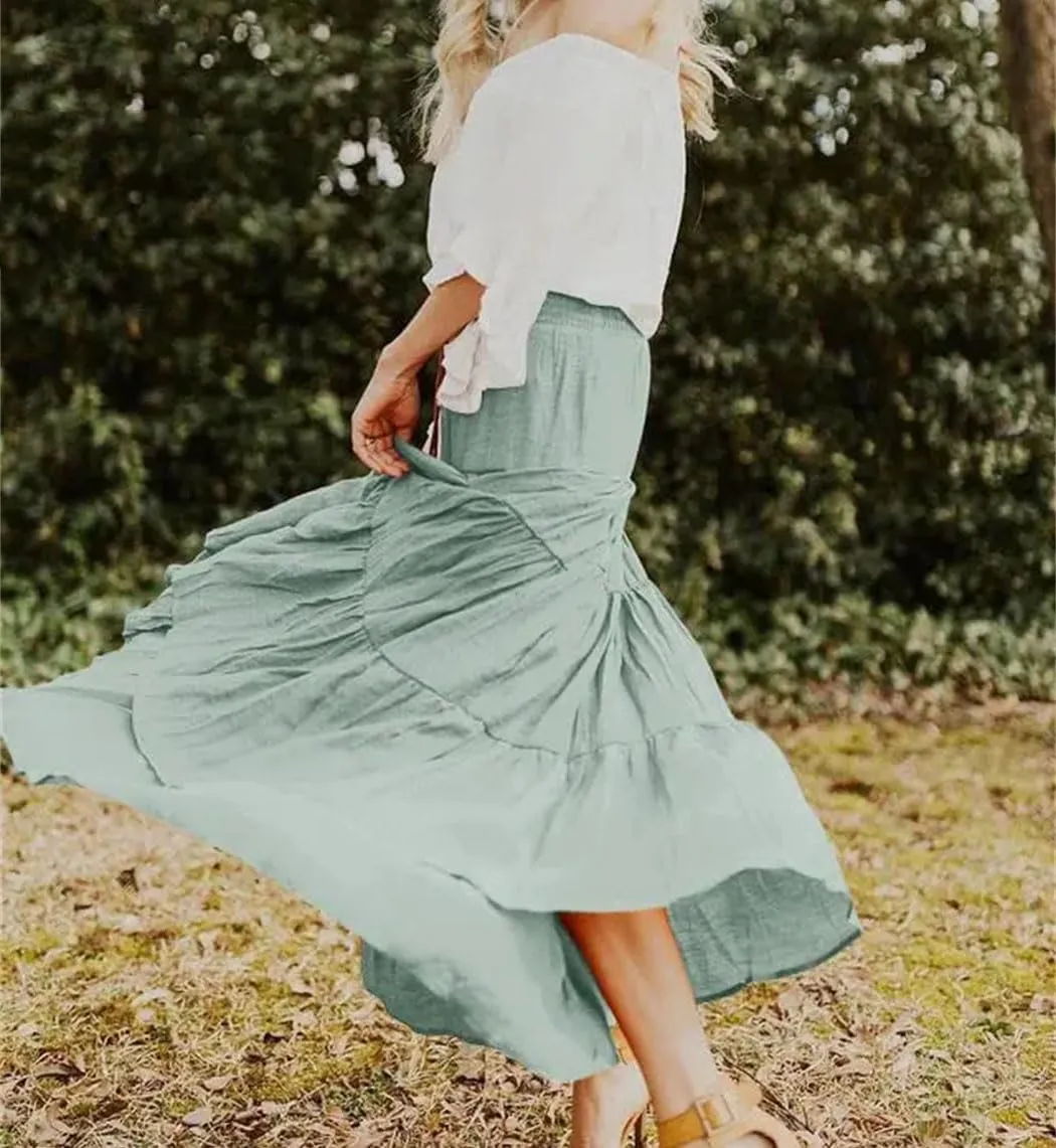 Women Summer Fashion High Waisted Maxi Skirts Bohemian Casual Harajuku Streetwear Beach Skirt