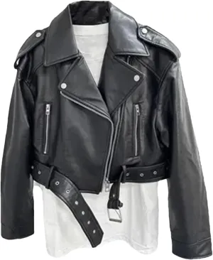 Women Vintage Loose Pu Faux Leather Short Jacket Street Female Zipper Retro Moto Biker Outwear
