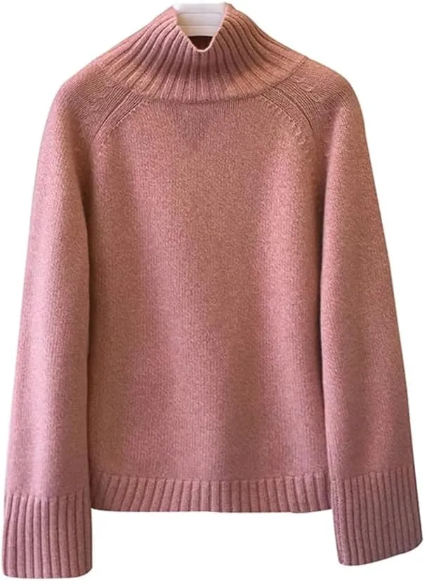 Women Winter Thickened Cashmere Sweater Loose Turtleneck Oversized Solid Knit Bottom Jumper Top