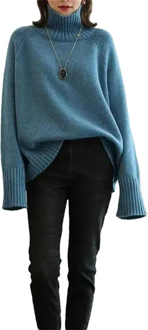 Women Winter Thickened Cashmere Sweater Loose Turtleneck Oversized Solid Knit Bottom Jumper Top