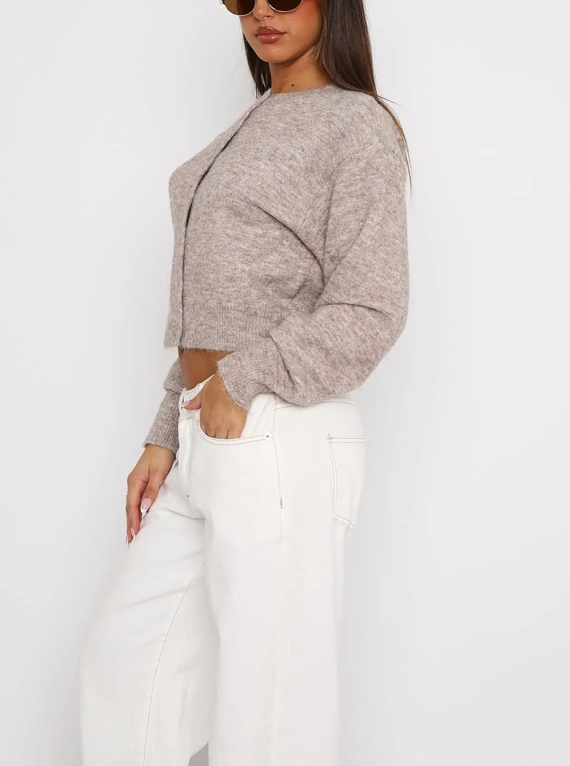 Women Y2k Button Down Crop Sweater Cardigan Long Sleeve Open Front Crewneck Cardigan Cute Knit Pullover Tops