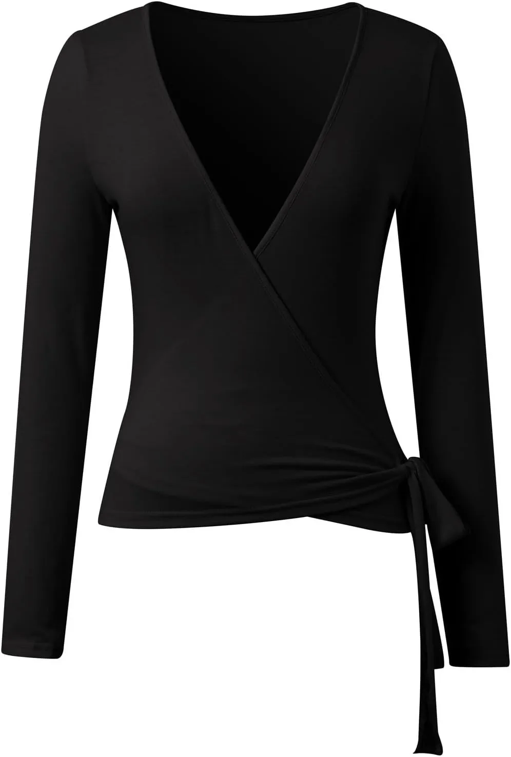 Women Y2K Cross Wrap Tie Crop Top Long Sleeve Deep V Neck Solid Slim Fit T-Shirt Fairy Yoga Workout Blouse