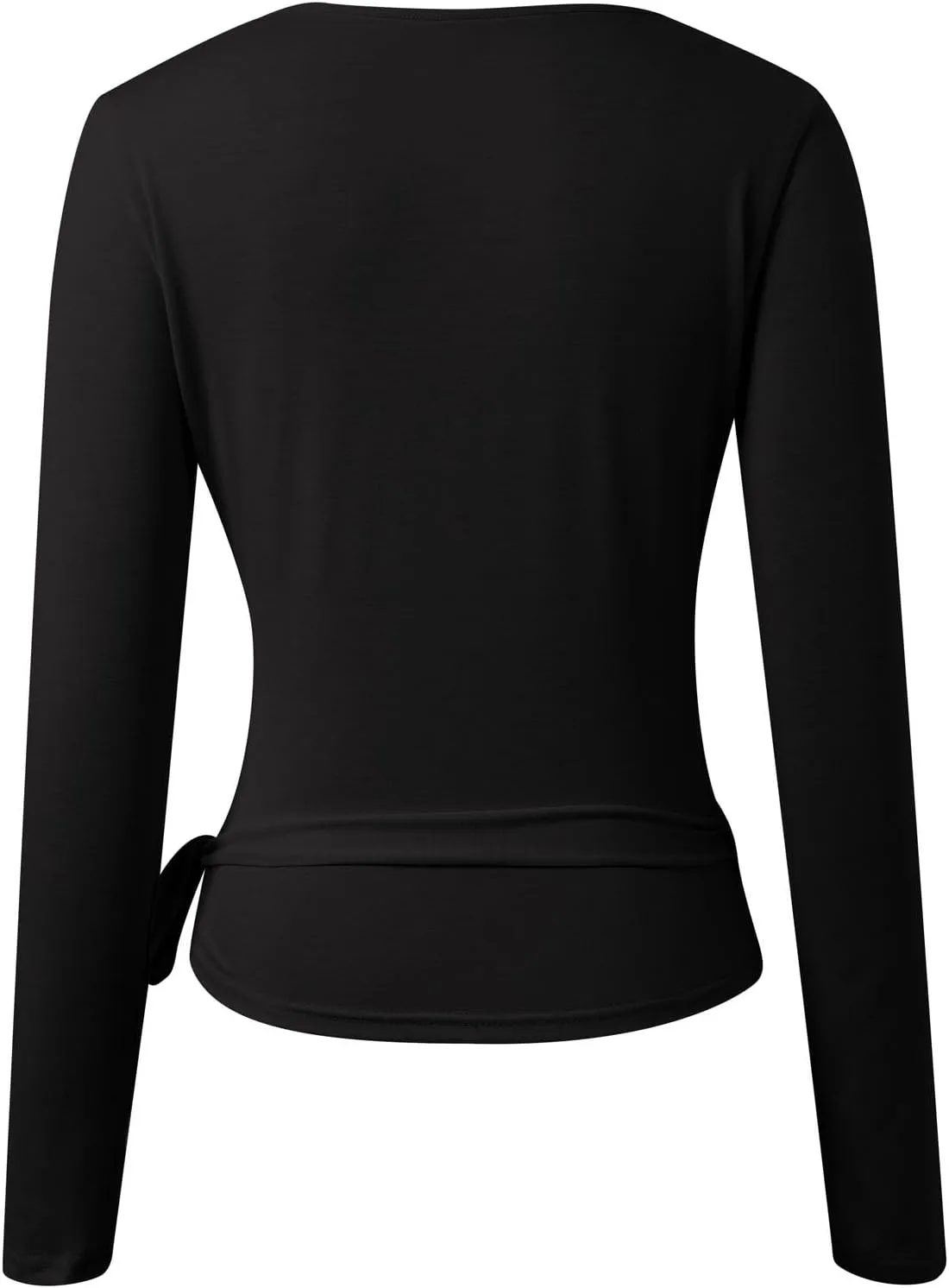 Women Y2K Cross Wrap Tie Crop Top Long Sleeve Deep V Neck Solid Slim Fit T-Shirt Fairy Yoga Workout Blouse