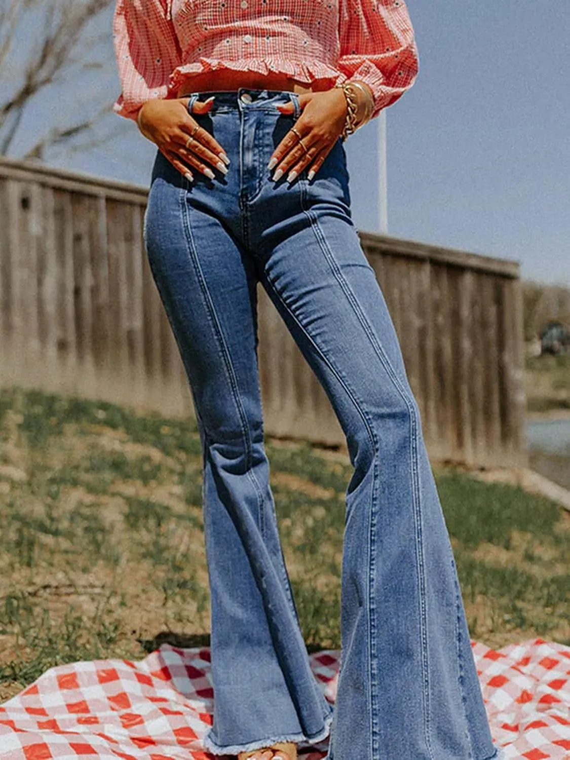 Women Y2k High Waist Flare Jeans Retro Star Print Bootcut Bell Bottom Jeans Casual Vintage Stretch Skinny Denim Pants