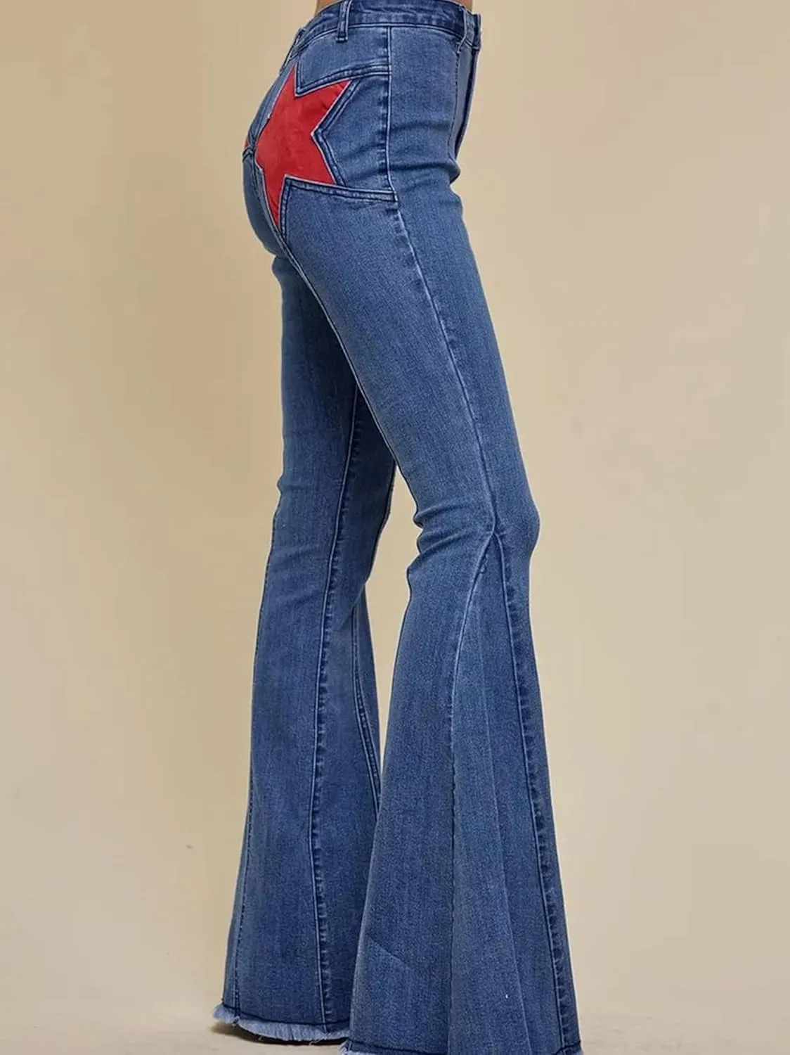 Women Y2k High Waist Flare Jeans Retro Star Print Bootcut Bell Bottom Jeans Casual Vintage Stretch Skinny Denim Pants