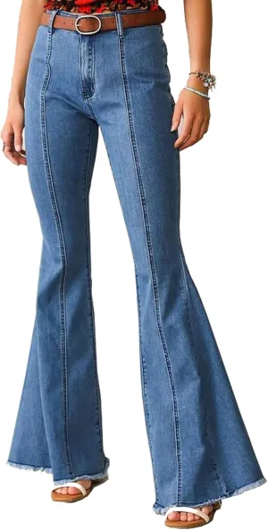 Women Y2k High Waist Flare Jeans Retro Star Print Bootcut Bell Bottom Jeans Casual Vintage Stretch Skinny Denim Pants