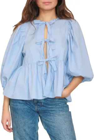 Women Y2K Tie Front Tops Puff Short Sleeve Peplum Shirts Going Out Lace up Crop Top Blouse