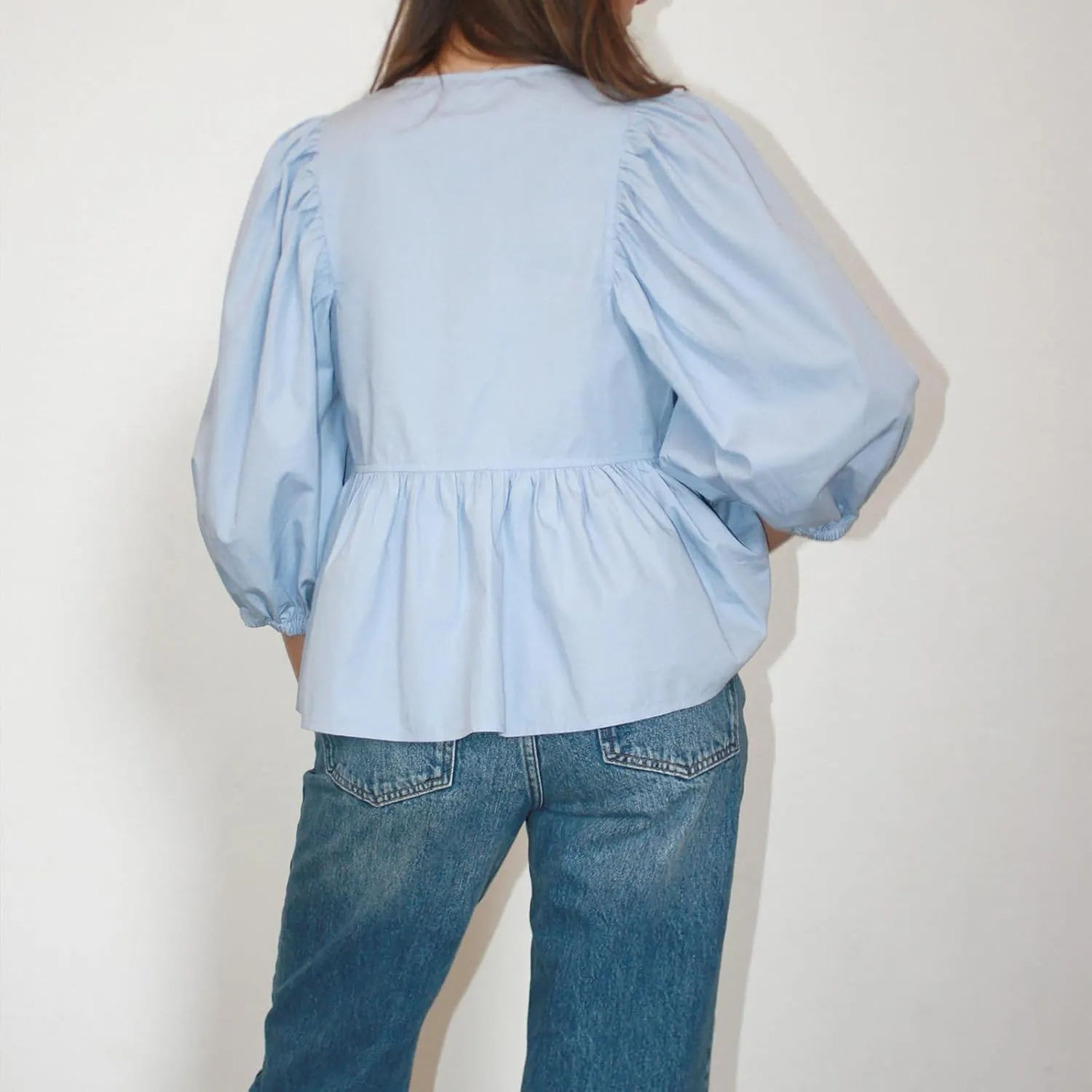 Women Y2K Tie Front Tops Puff Short Sleeve Peplum Shirts Going Out Lace up Crop Top Blouse