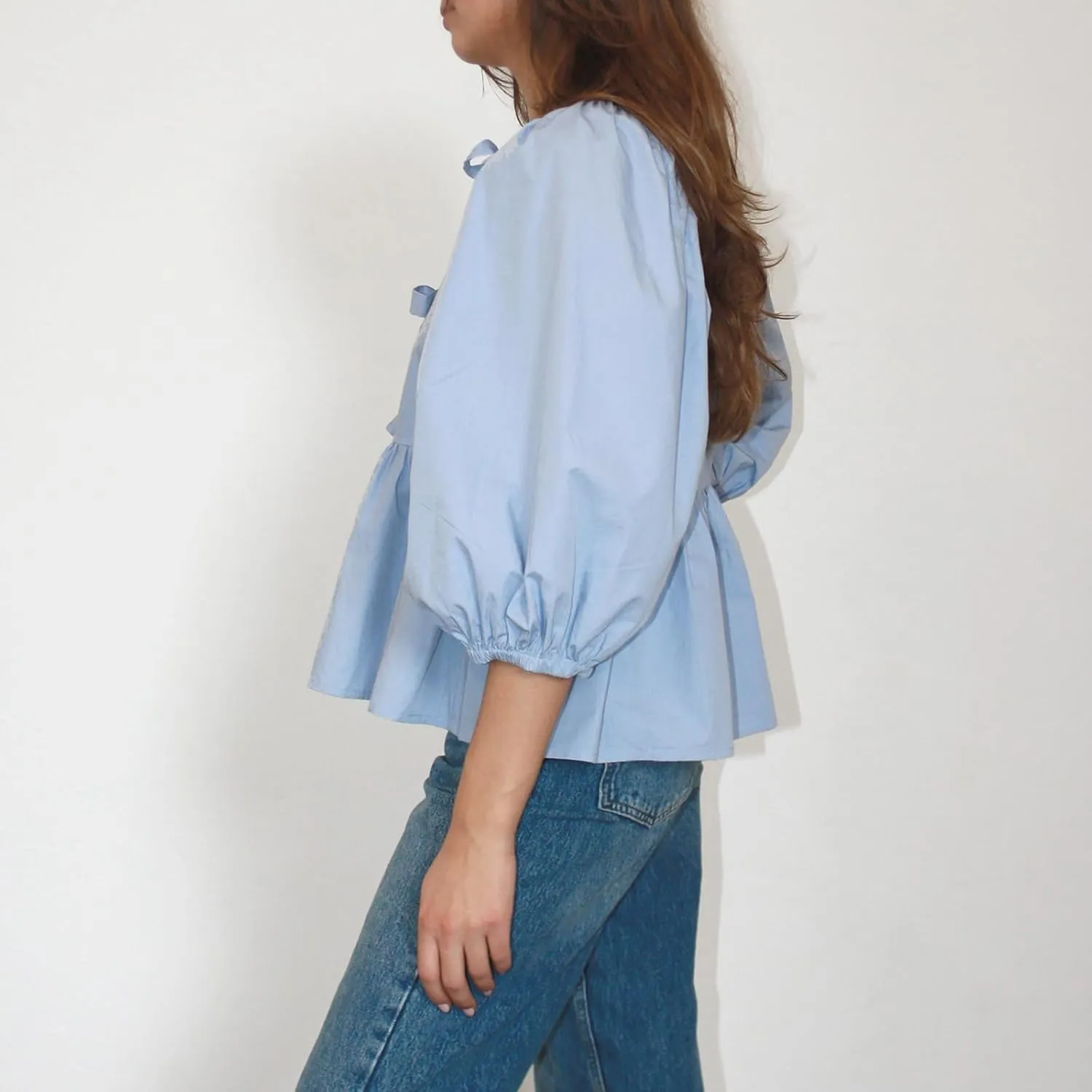 Women Y2K Tie Front Tops Puff Short Sleeve Peplum Shirts Going Out Lace up Crop Top Blouse
