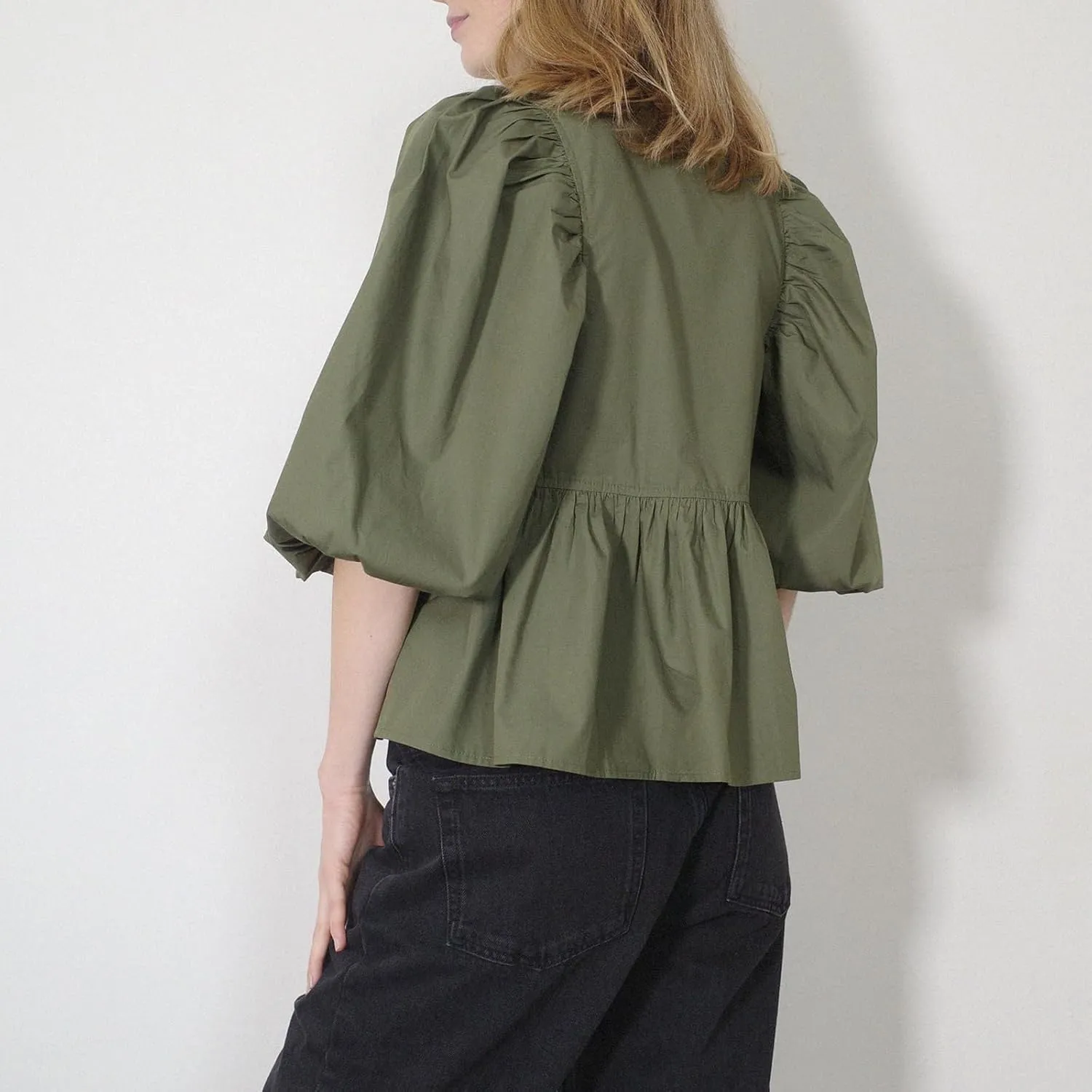 Women Y2K Tie Front Tops Puff Short Sleeve Peplum Shirts Going Out Lace up Crop Top Blouse