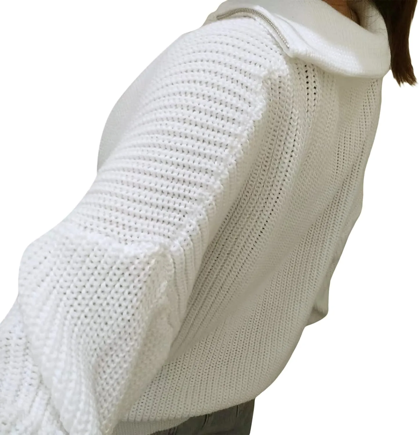 Women Zipper Long Sleeve Turtleneck Sweater Oversized Collared High Neck Pullover Ribbed Knit Solid Jumper Top