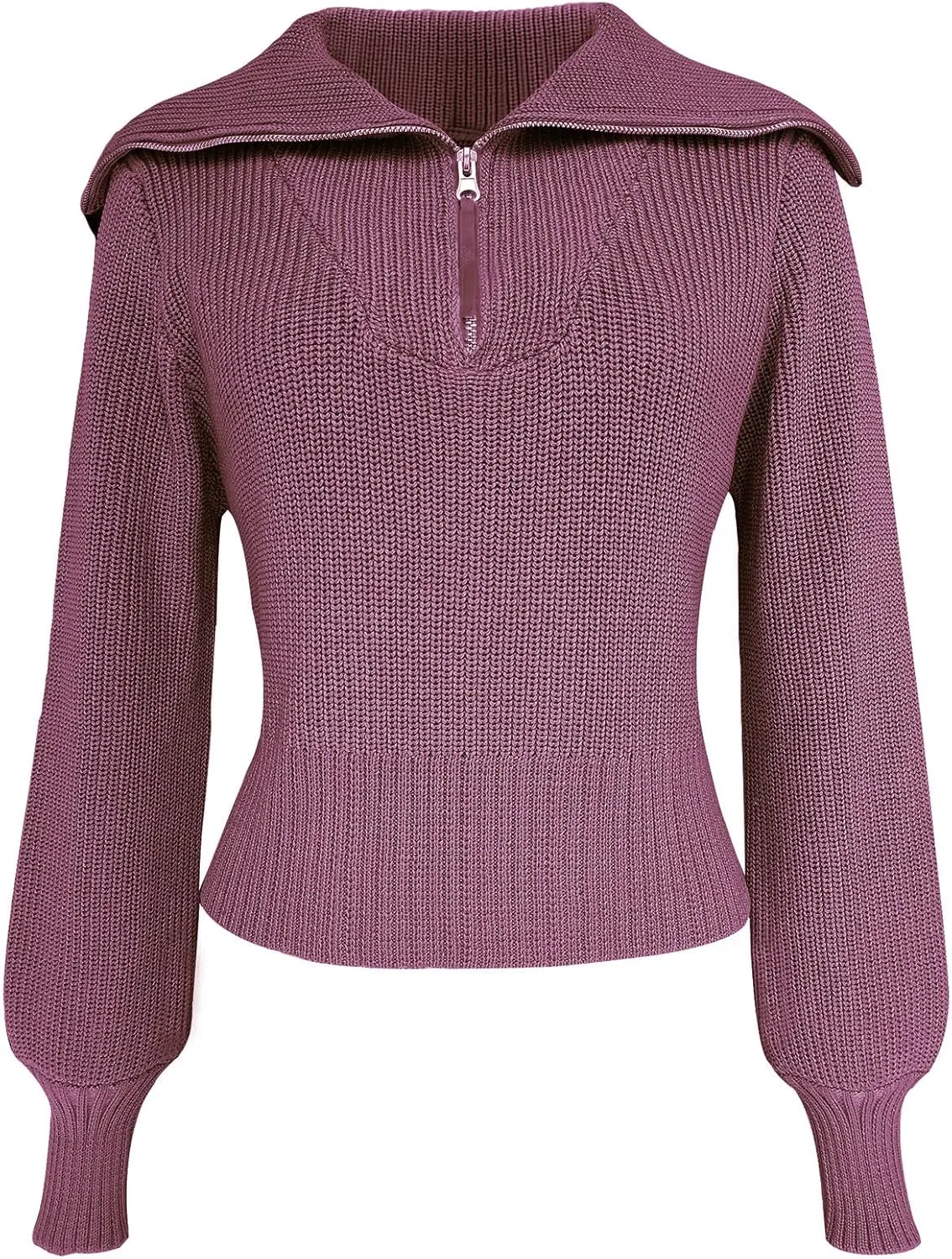Women Zipper Long Sleeve Turtleneck Sweater Oversized Collared High Neck Pullover Ribbed Knit Solid Jumper Top