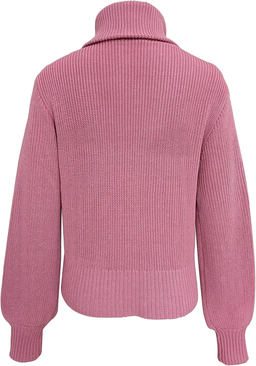Women Zipper Long Sleeve Turtleneck Sweater Oversized Collared High Neck Pullover Ribbed Knit Solid Jumper Top