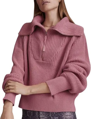 Women Zipper Long Sleeve Turtleneck Sweater Oversized Collared High Neck Pullover Ribbed Knit Solid Jumper Top