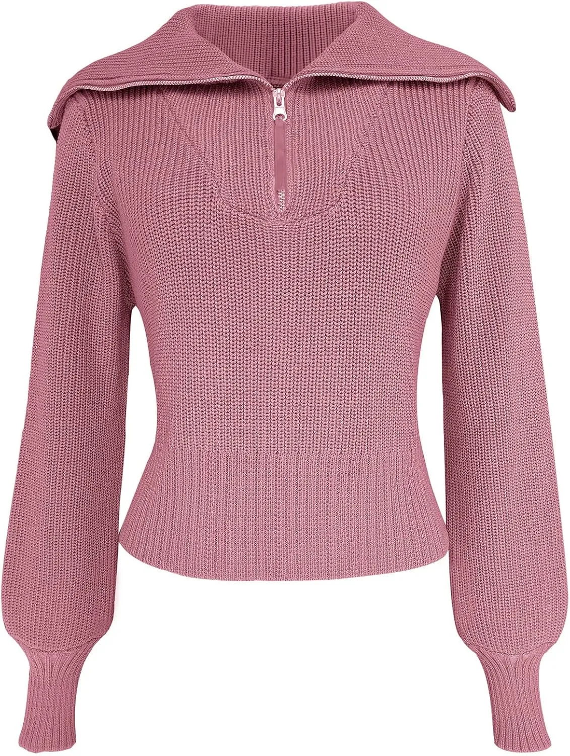 Women Zipper Long Sleeve Turtleneck Sweater Oversized Collared High Neck Pullover Ribbed Knit Solid Jumper Top