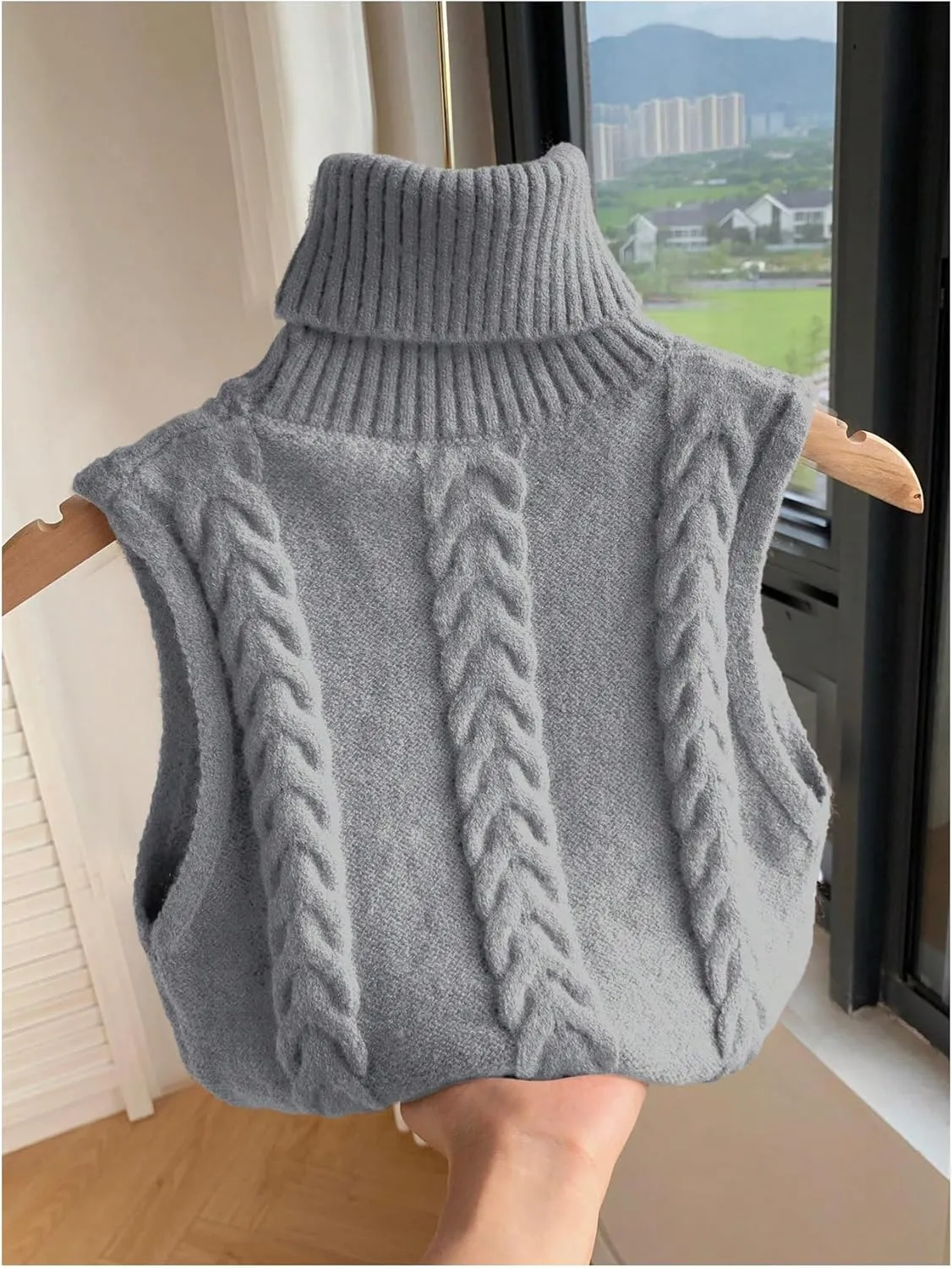 Women's 2 Piece Cable Knit Cropped Sweater Vest High Neck Sleeveless Knit Pullover Top