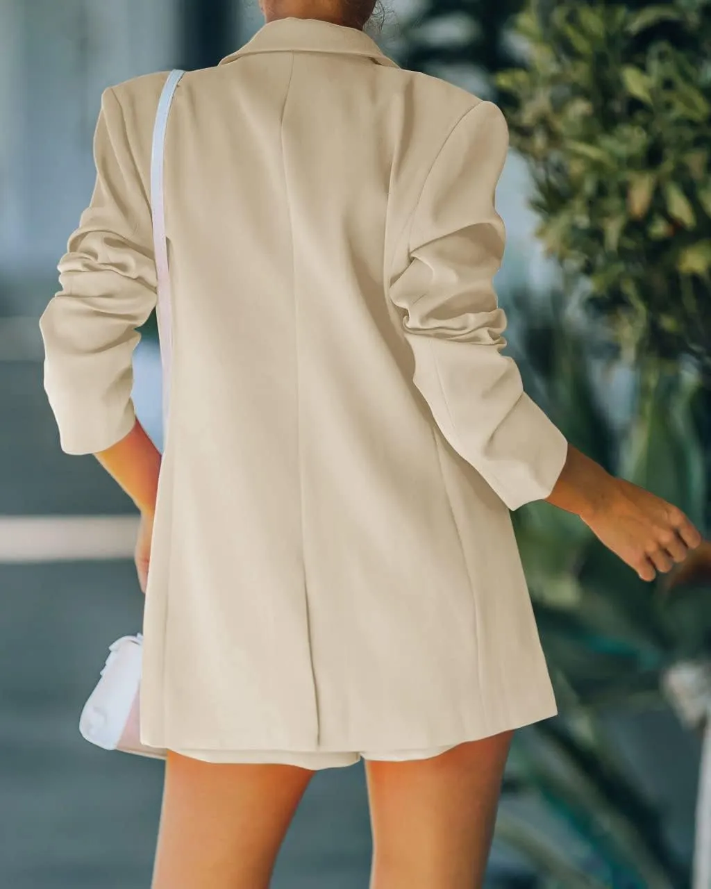Women's 2 Piece Open Front Long Sleeve Blazer and Solid Short Pants Suit Sets