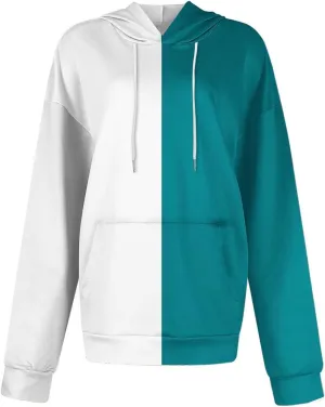 Womens 2024 Hooded Color Block Drawstring Hoodies Pullover Sweatshirts Casual Long Sleeve Tops Shirts Fall Winter