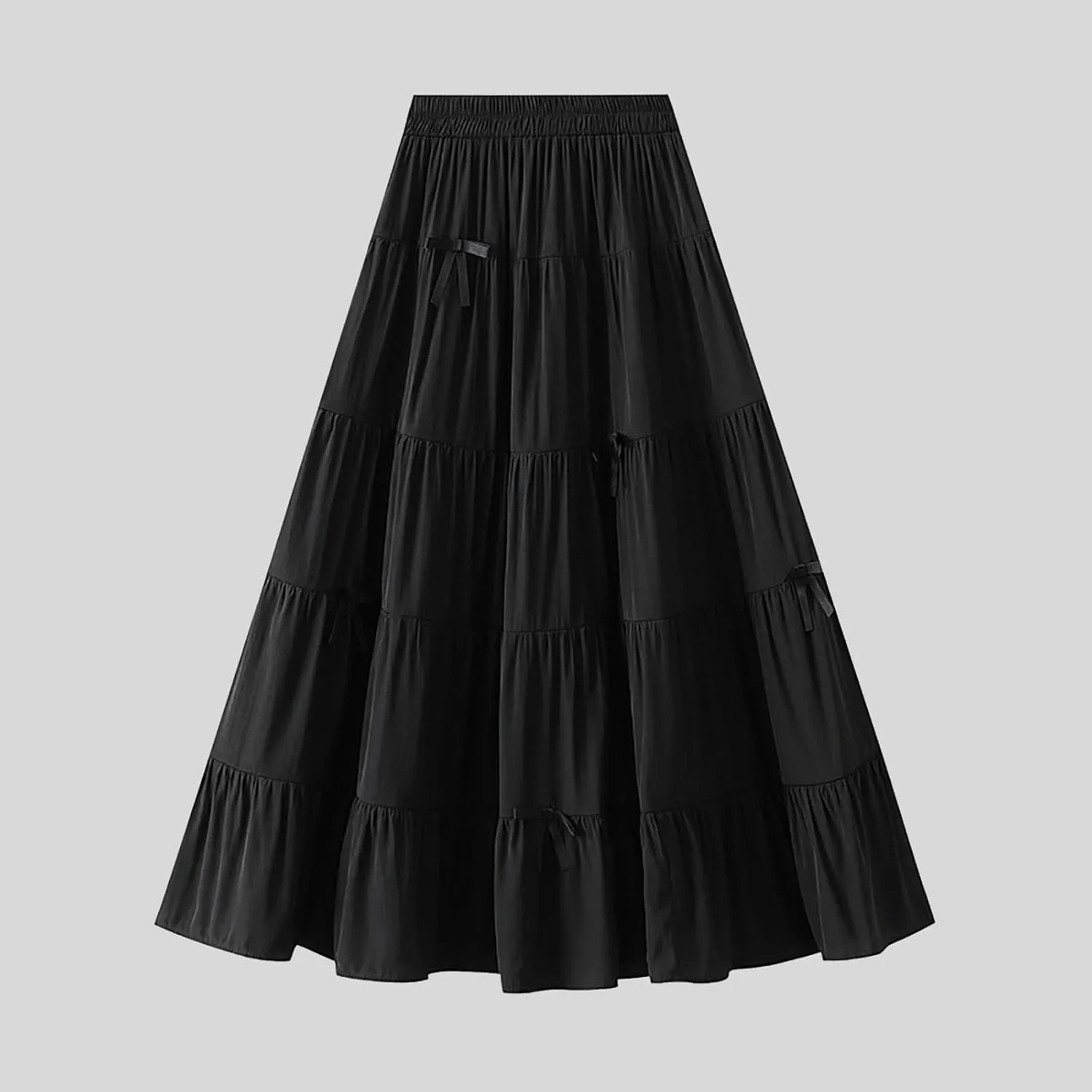Women's A-Line Bow Elastic Waist Midi Skirt Fairy Flowy Tulle Pleated Tiered Party Long Skirts